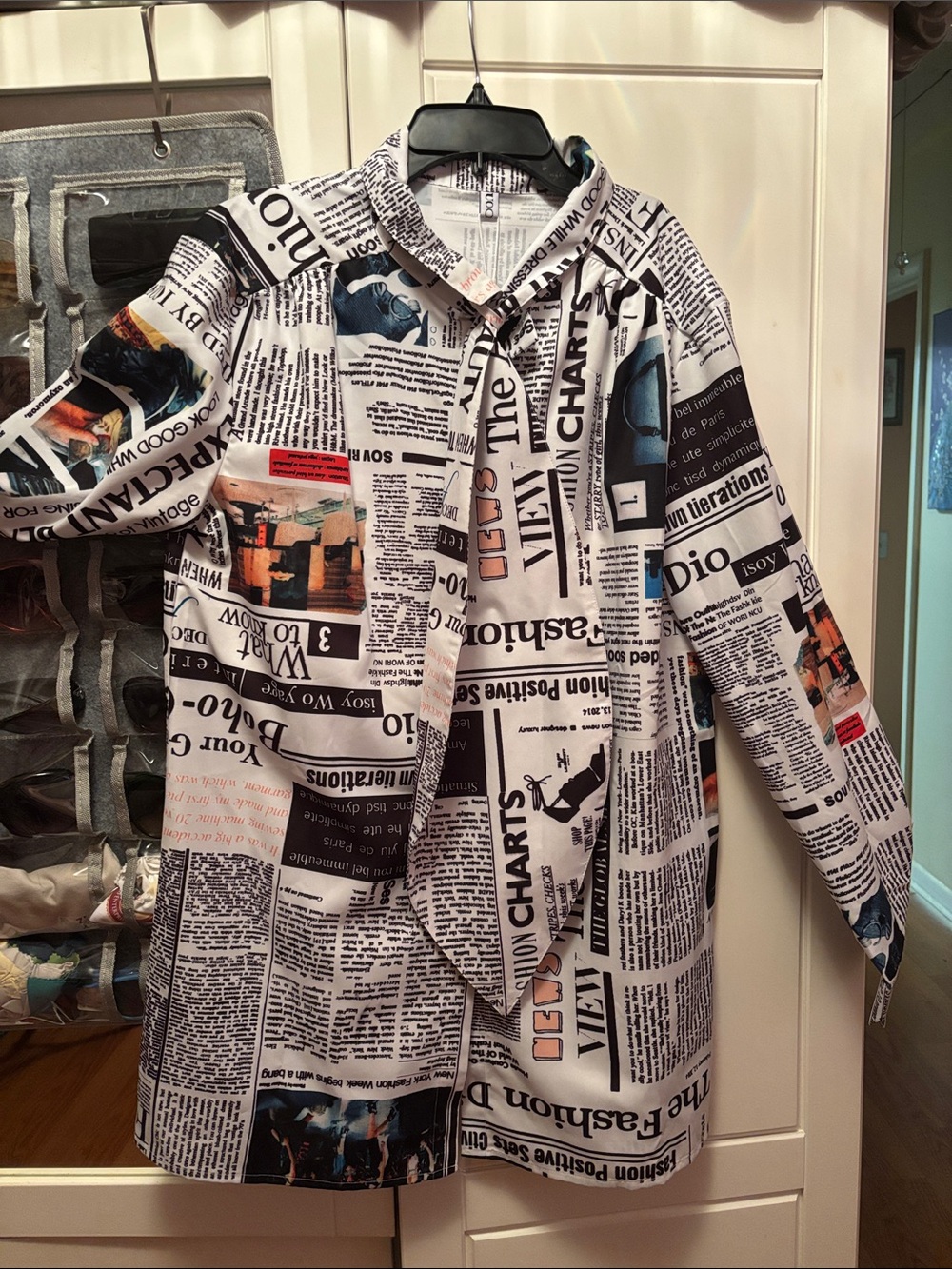 Newspaper Print Long Sleeve women’s blouse - White/Black